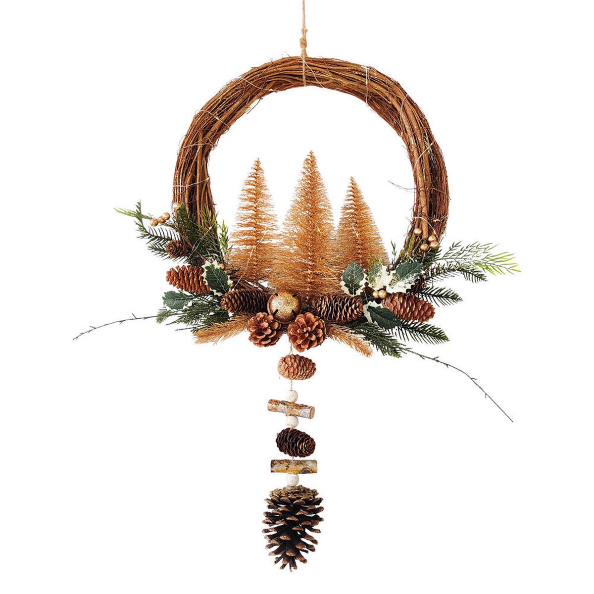 Urban Elegant Woodland Trees with Lights Christmas Wreath 60cm Natural