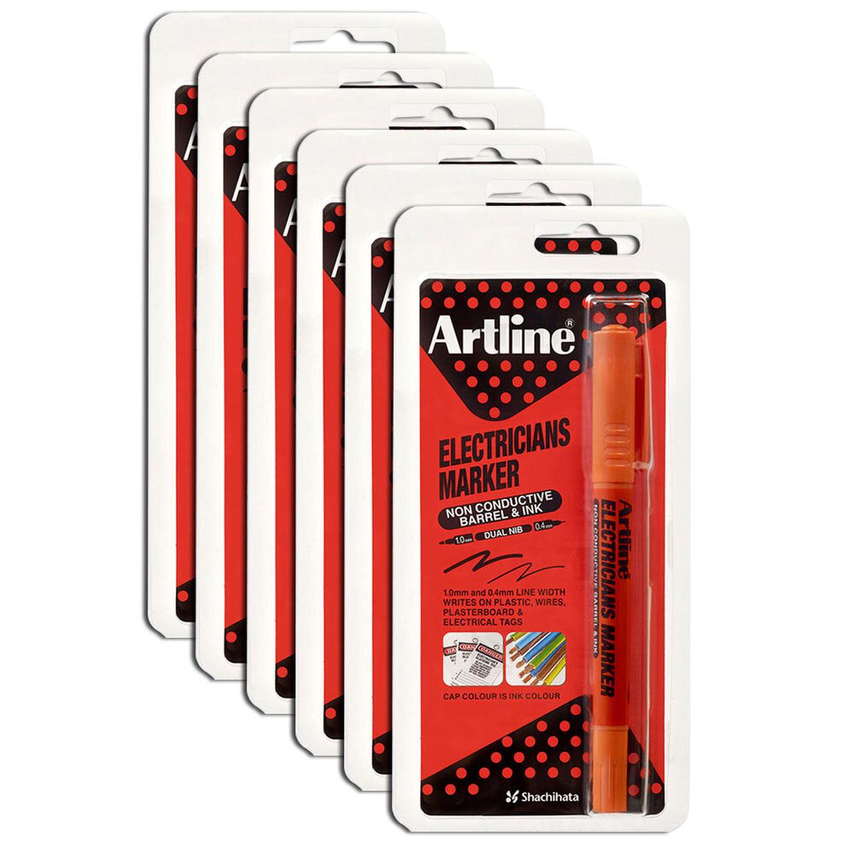 Artline Electricians Permanent Marker 1/4mm Dual Nib (Orange) [12-Pieces]