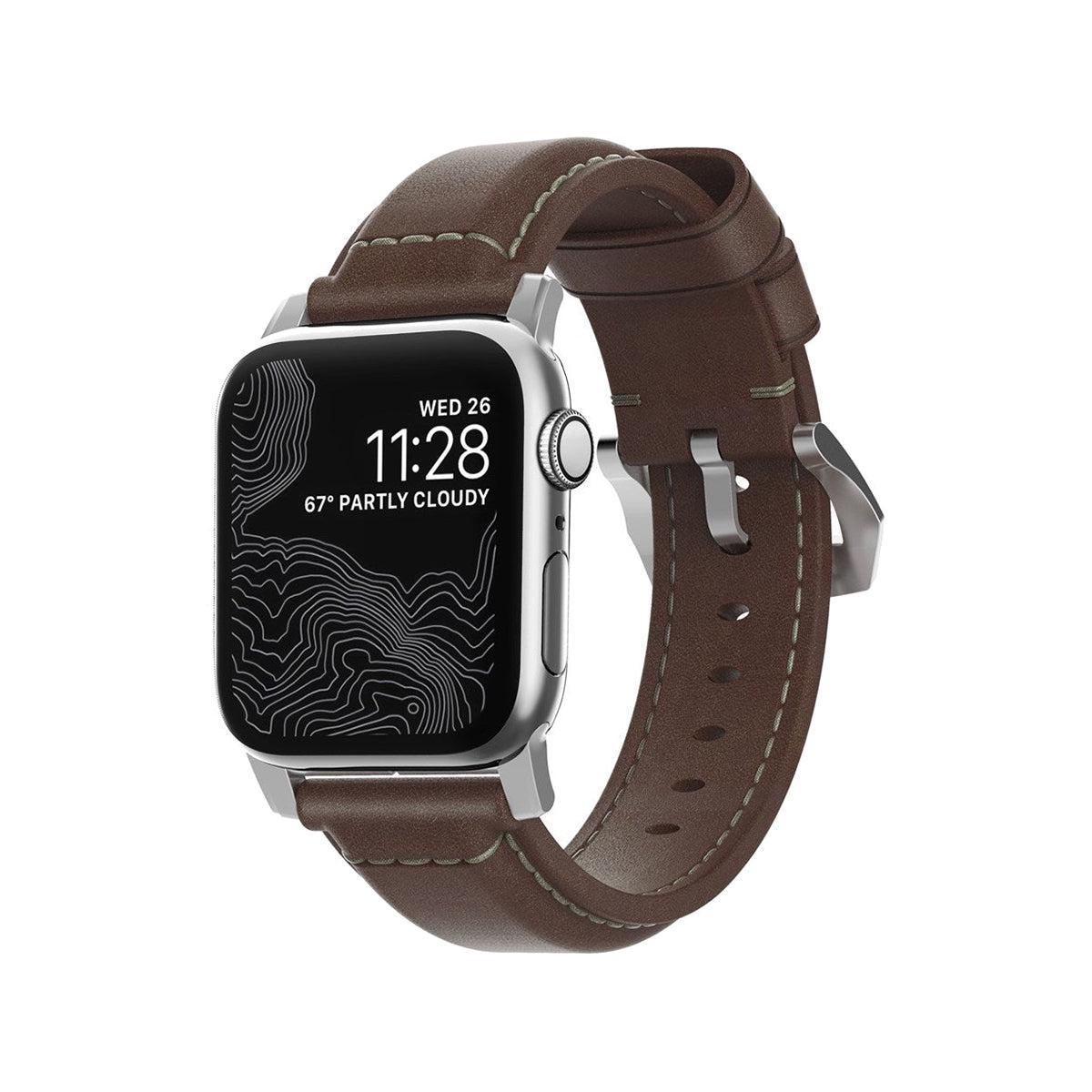 NOMAD Traditional Band for Apple Watch Silver Hardware [45mm/49mm] (Rustic Brown)
