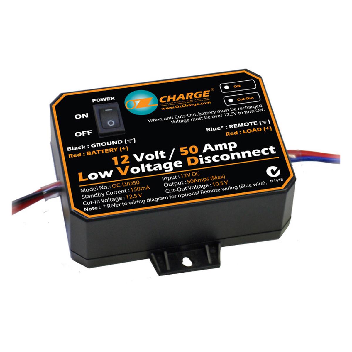 OzCharge OC-LVD50 12V 50A Amp Low Voltage Disconnect LVD Caravan