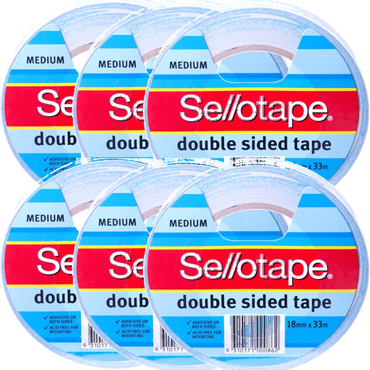 Sellotape Double Sided Tape Medium Narrow No Mess 18mmx33m 6 Rolls