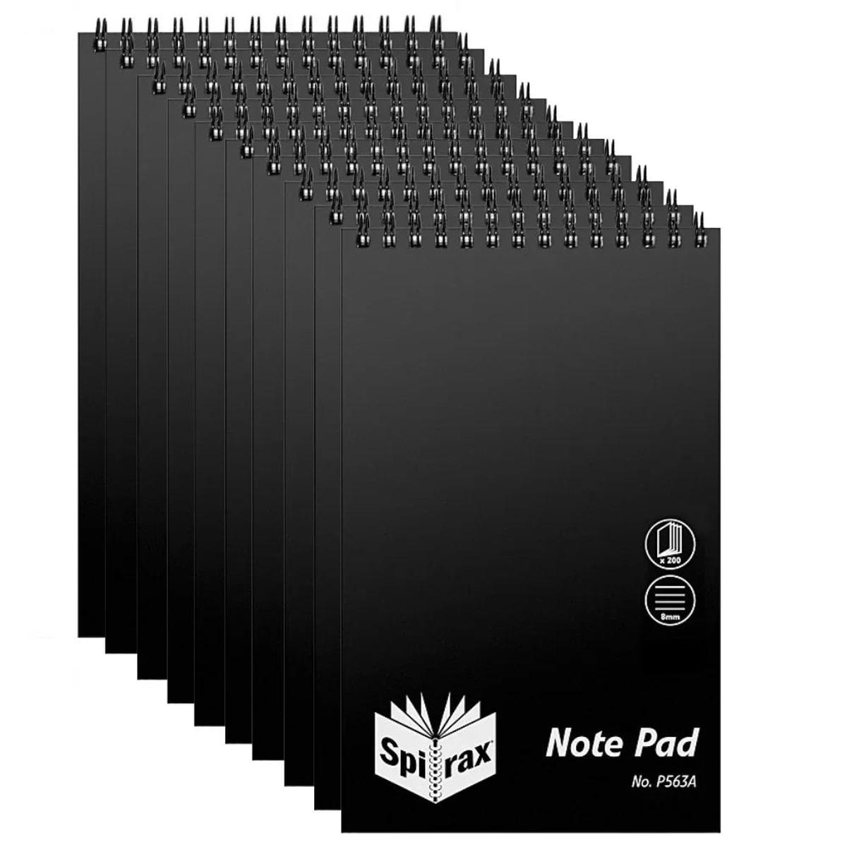 Spirax P563A PP Notebook Reporters 200x127mm 200 Page Black Pack 10