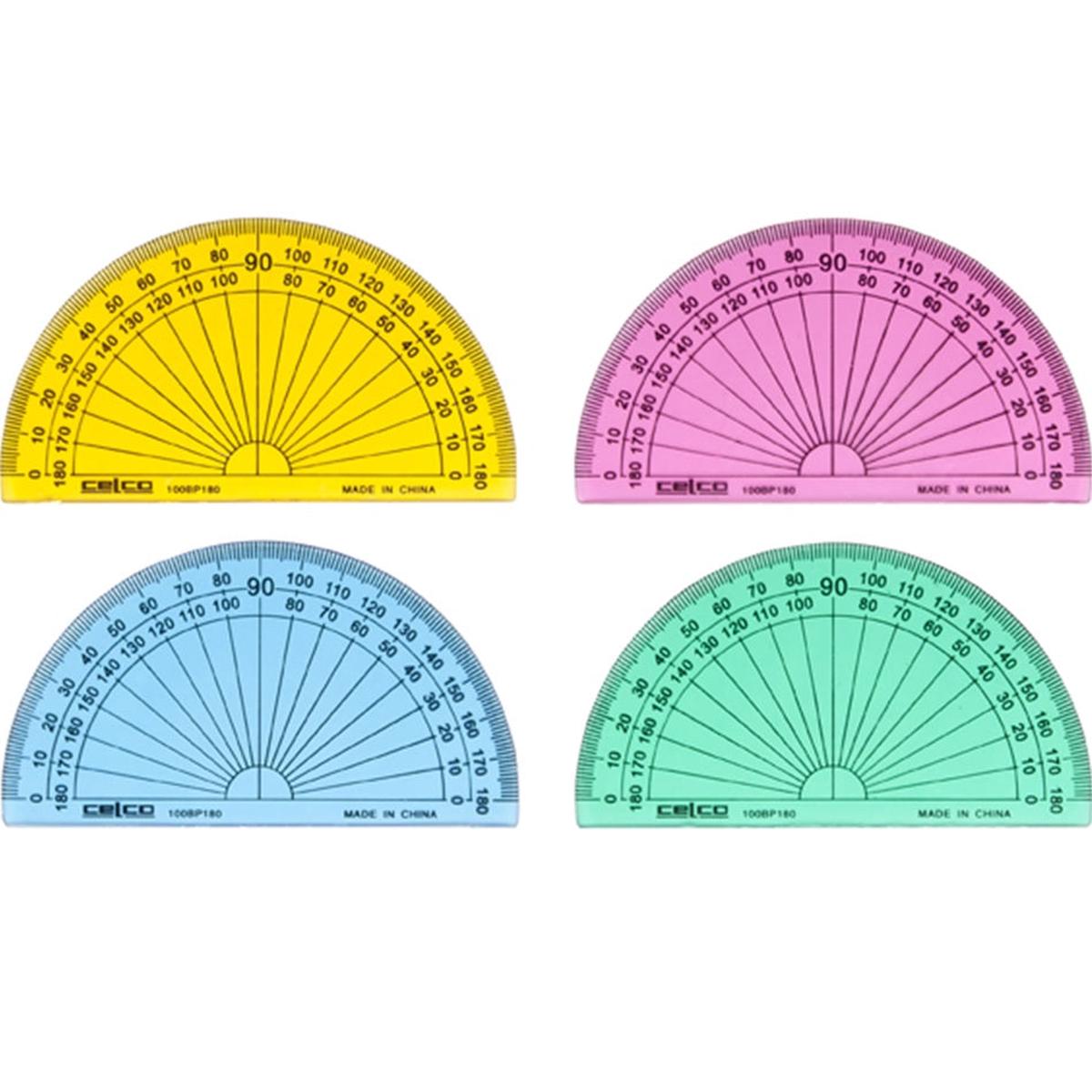 Celco 180 Degree Protractor 100Mm Assorted Colours Box 50