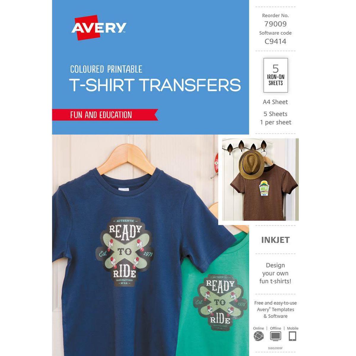 Avery 79009 C9414 Inspired T-Shirt Transfer A4 Colour Pack 5