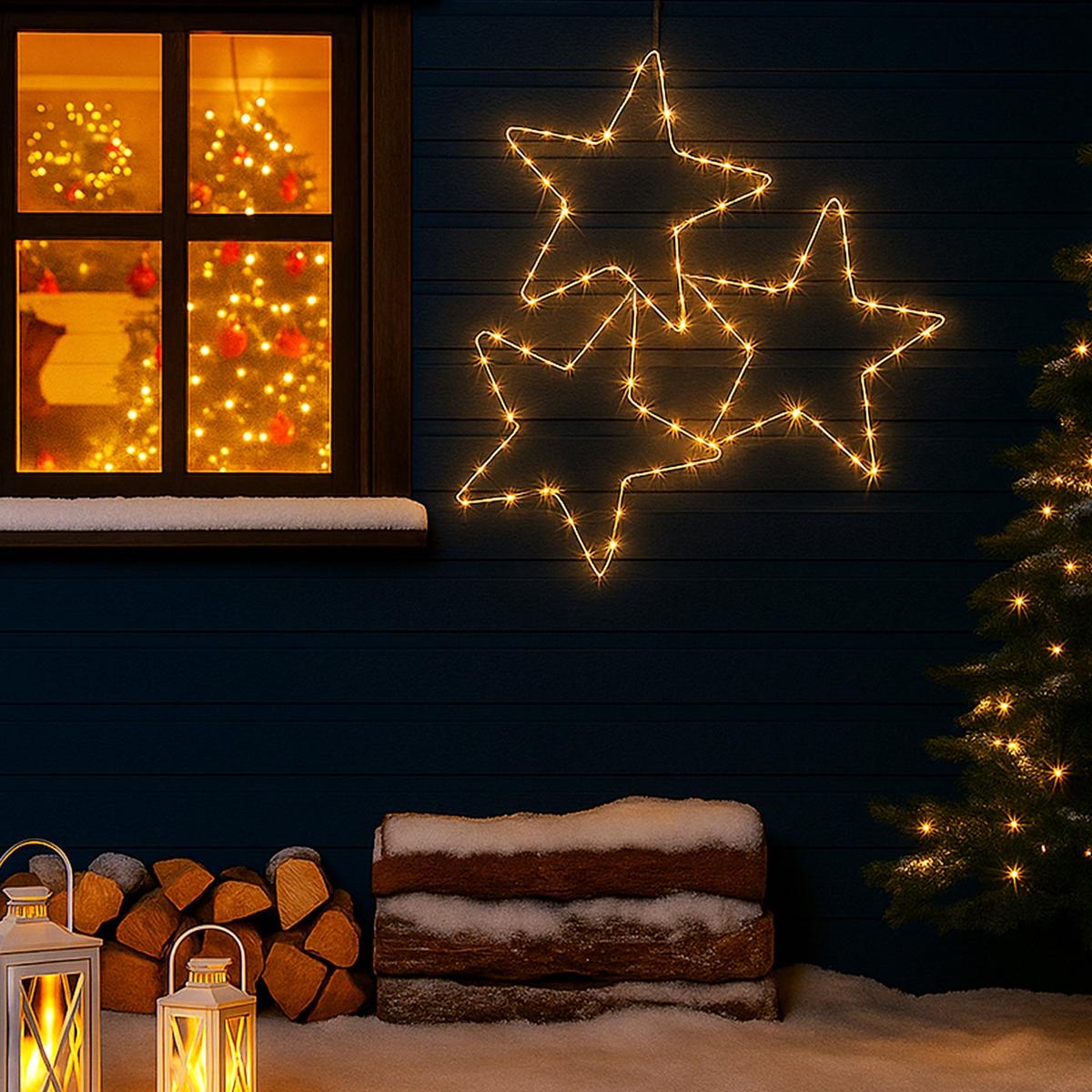 Lexi Lighting 2D Lit 3 Hanging Stars Christmas Lights