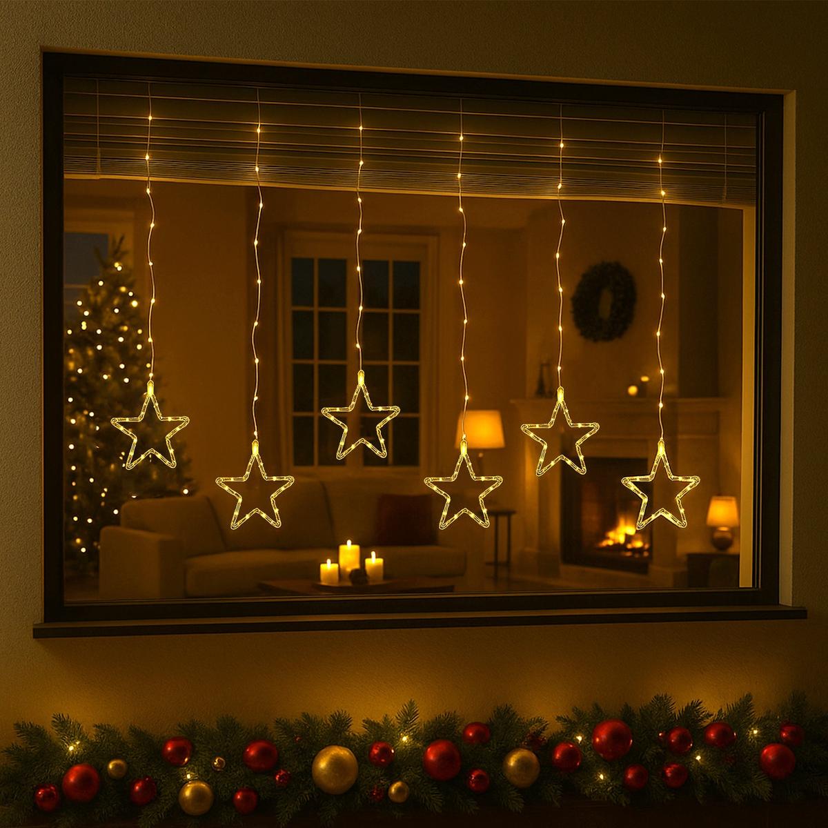 Lexi Lighting  Waterfall Curtain with Stars Christmas Lights 200cm Warm White