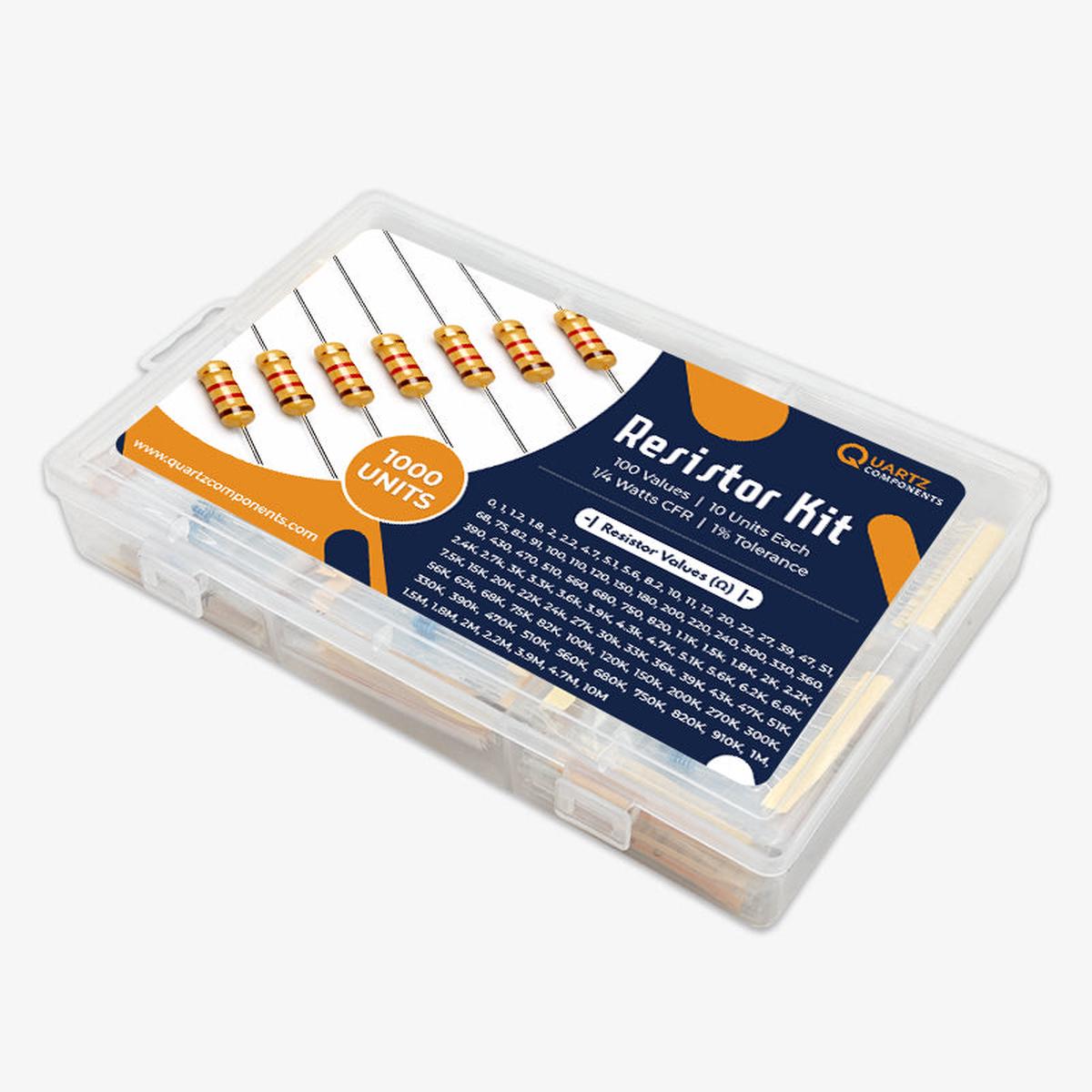 100 Values Through Hole Resistor Kit from 0 Ohm to 10M Ohm 1/4 Watt with 1% Tolerance - 1000Pcs
