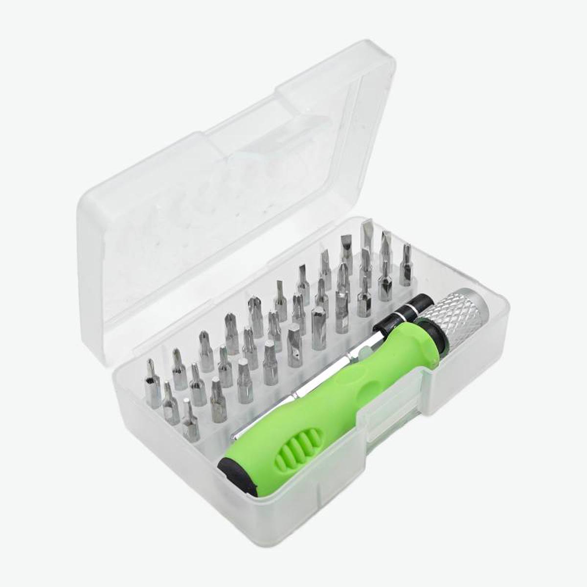 Mini Screwdriver Set with Magnetic Extension Rod and 30 Interchangeable Multipurpose Bits