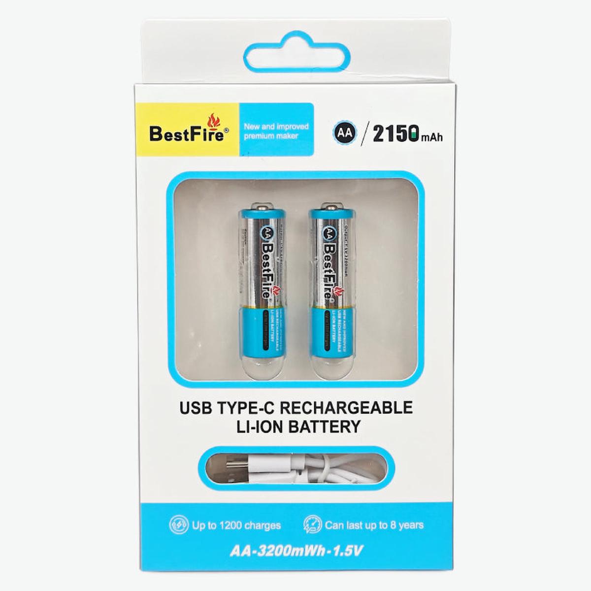 BestFire AA USB Type-C 2150mAh Rechargeable Li-ion Battery - 3200mWh(1.5V)
