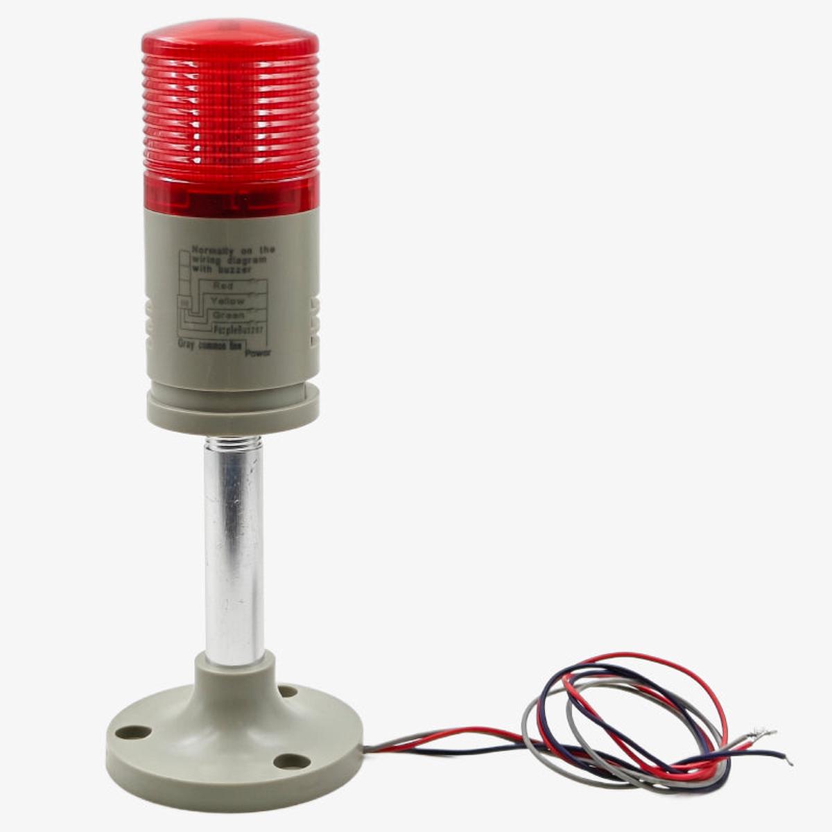Signal Tower Light with Buzzer 1 Tier - Red LED, 24V/220V AC/DC