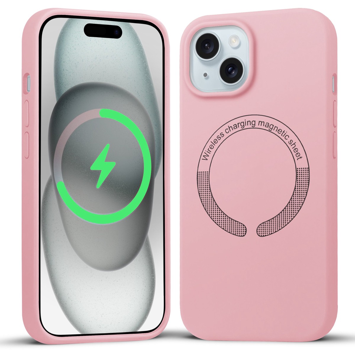 Wireless Charging Support Compatible Silicone Back Cover for- Apple iPhone 15