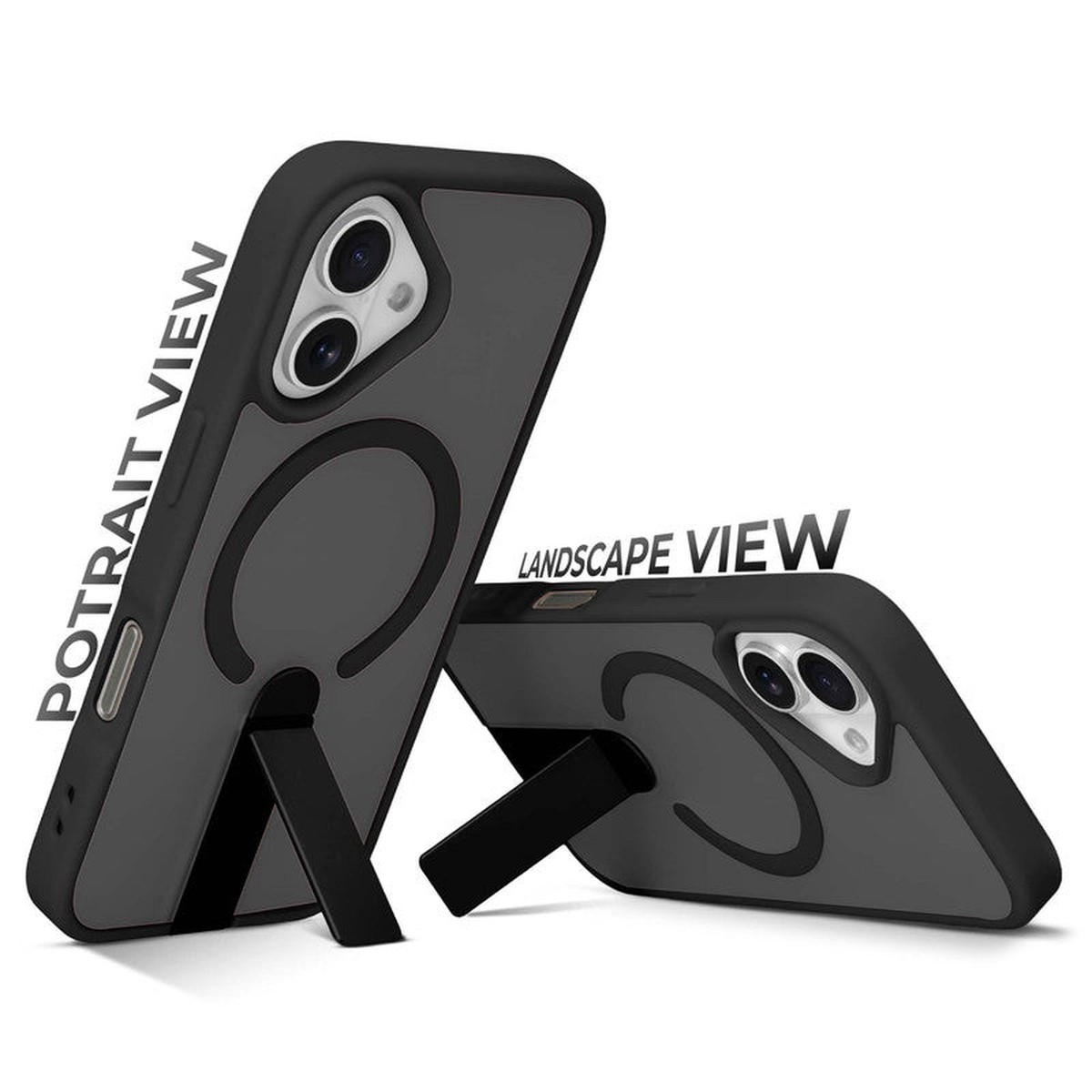 3-in-1 Frosted Back Case for Apple iPhone 16 with Magnetic Support Vertical Stand Silicone Grip