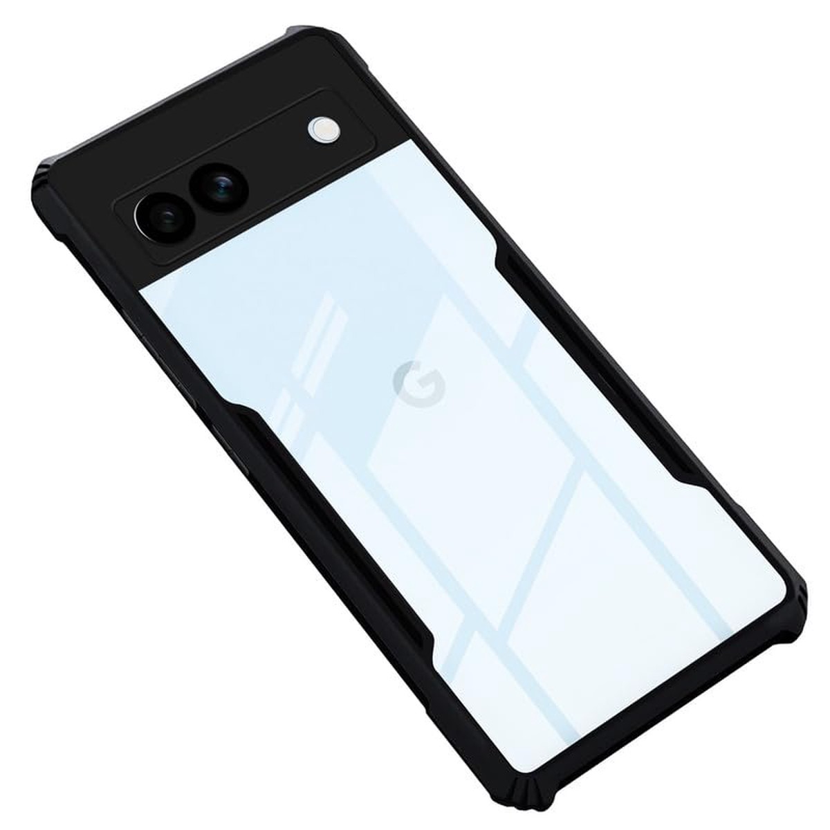 Back Cover Case for Google Pixel 7A HybridShield Transparent Glass Back Camera Protection - Black Bumper Transparent Back