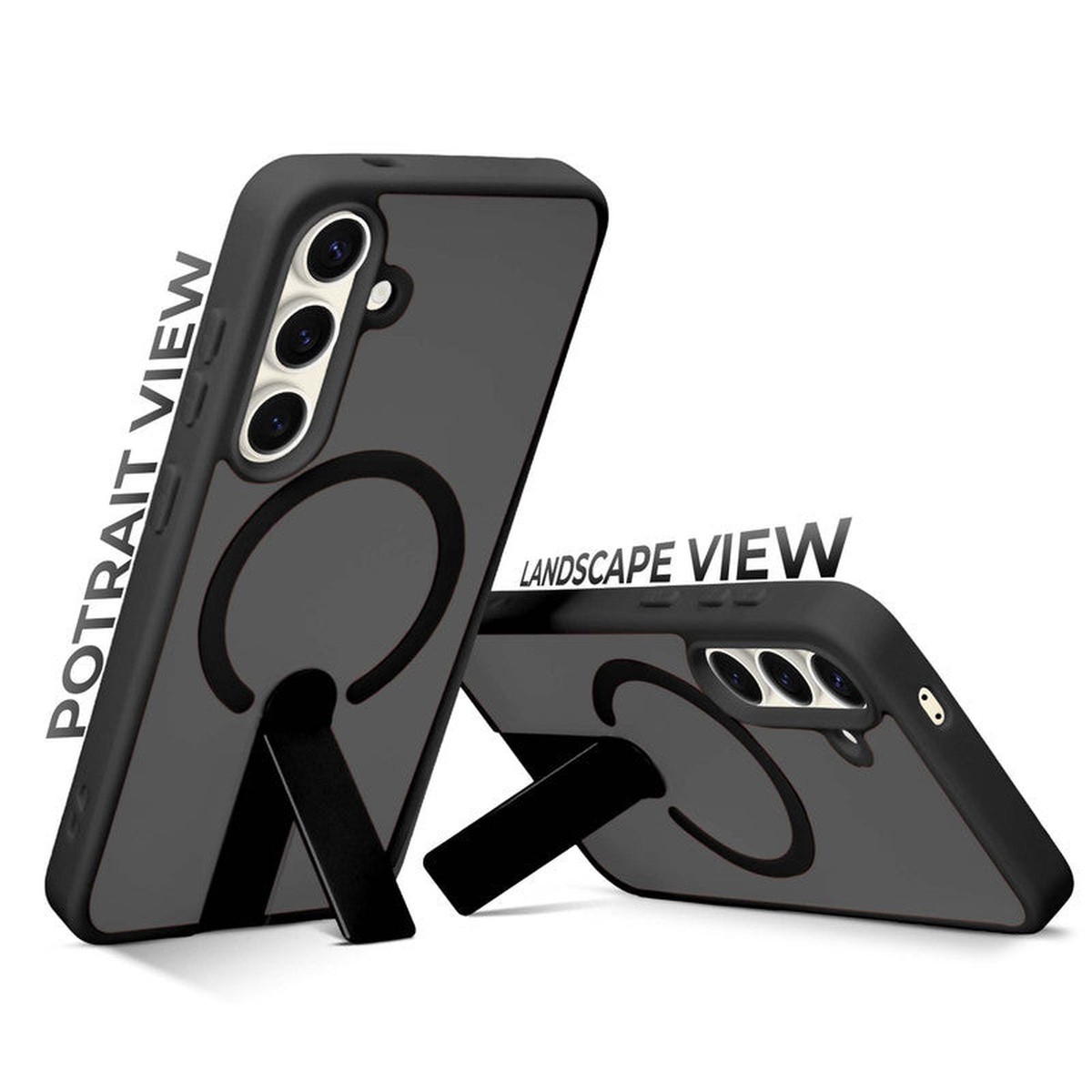 3-in-1 Frosted Back Case for Samsung S24 5G with Magnetic Support Vertical Stand Silicone Grip