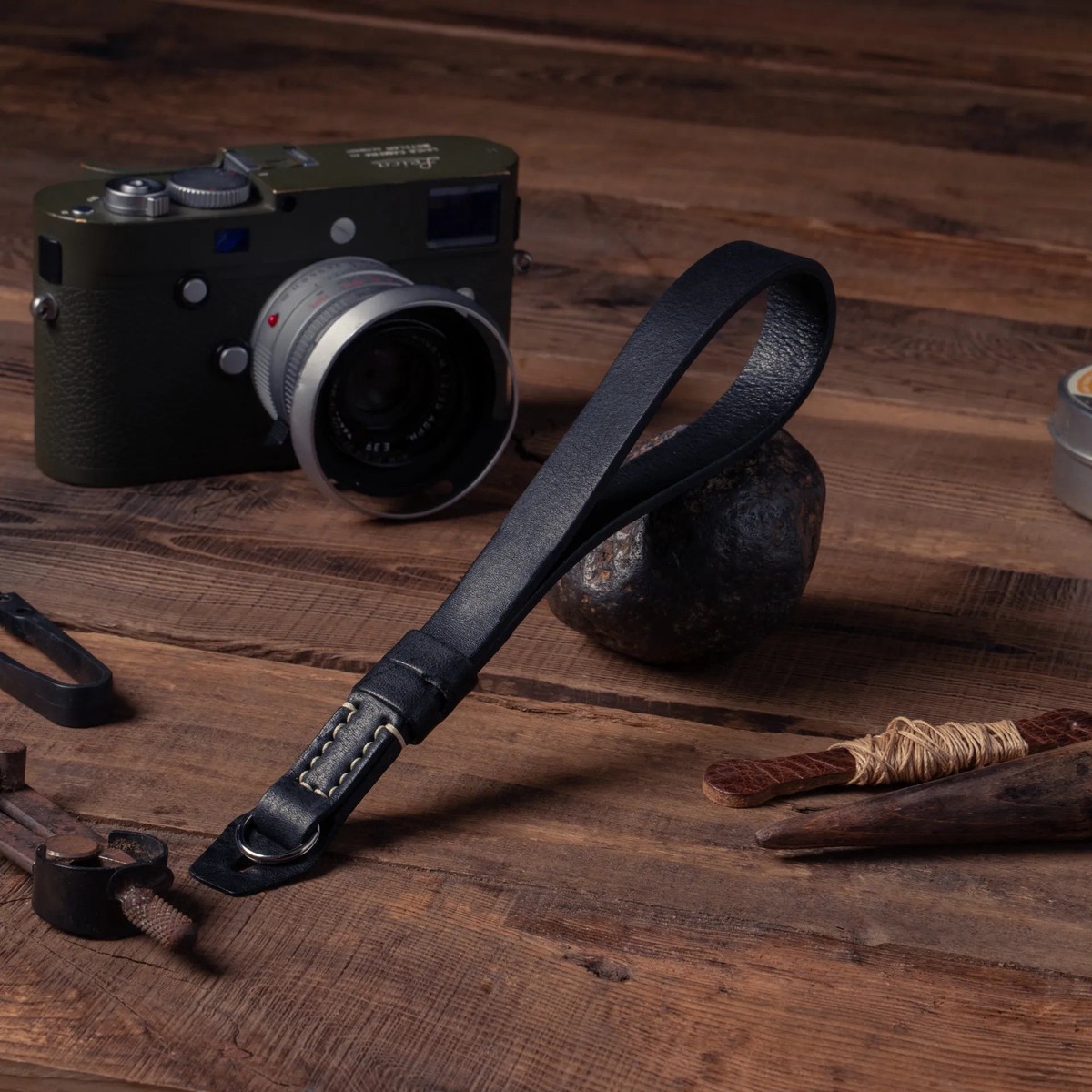 Premium Handcrafted Double-Sided Leather Wrist Strap 000 Charcoal