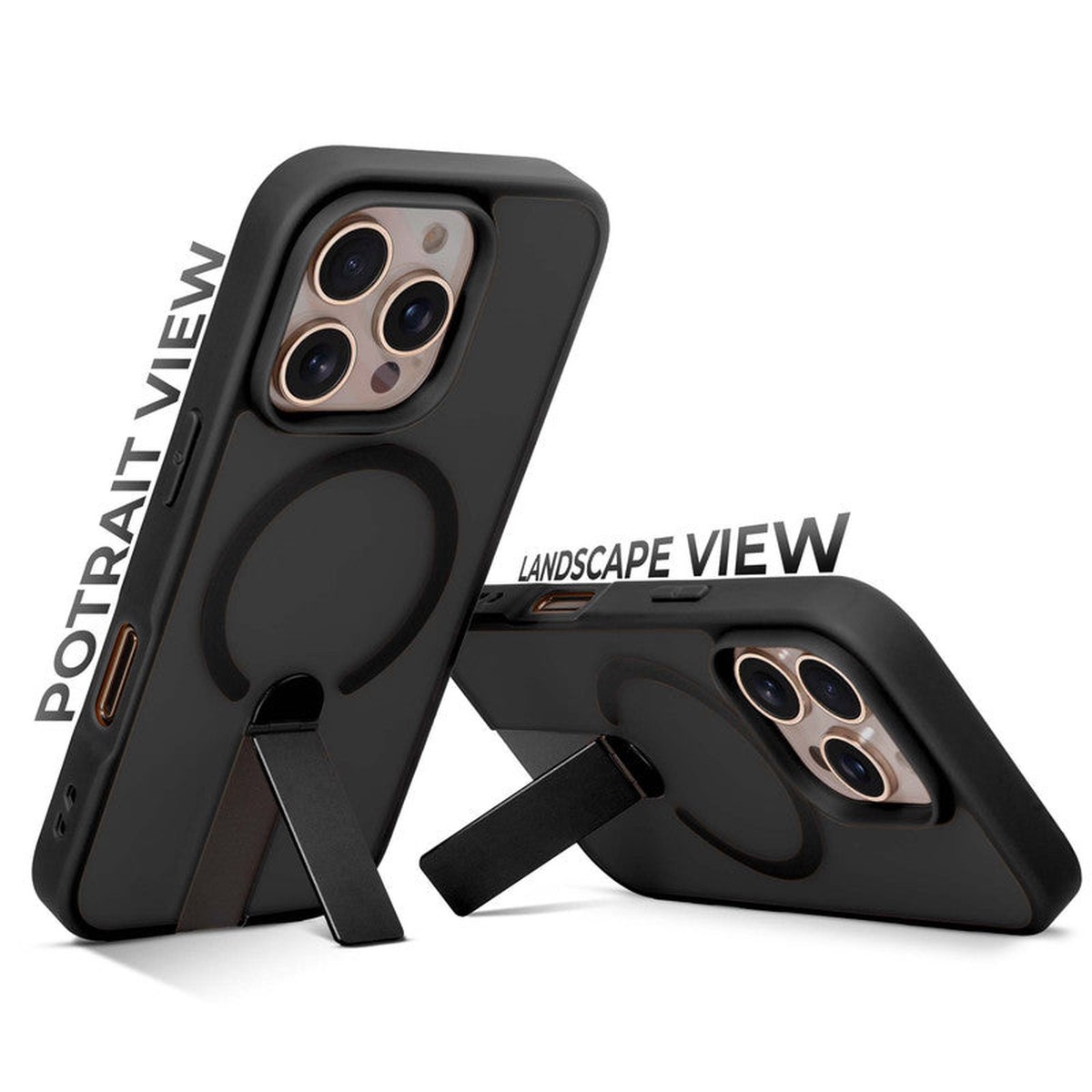 3-in-1 Frosted Back Case for Apple iPhone 16 Pro with Magnetic Support Vertical Stand Silicone Grip