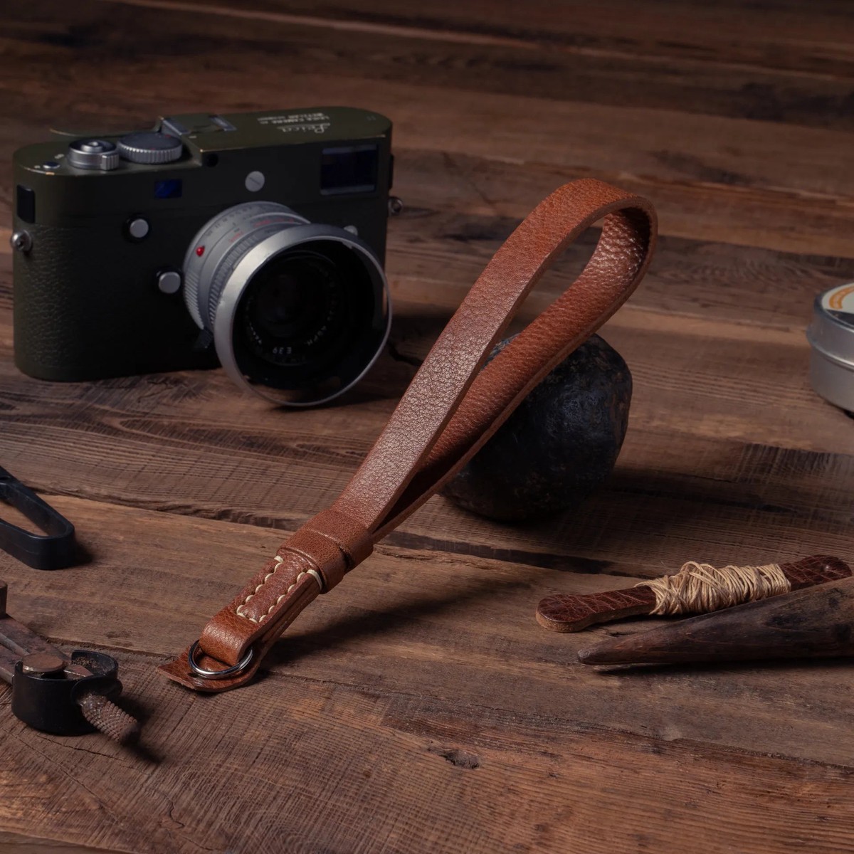 Premium Handcrafted Double-Sided Leather Wrist Strap 006 Dark Brown