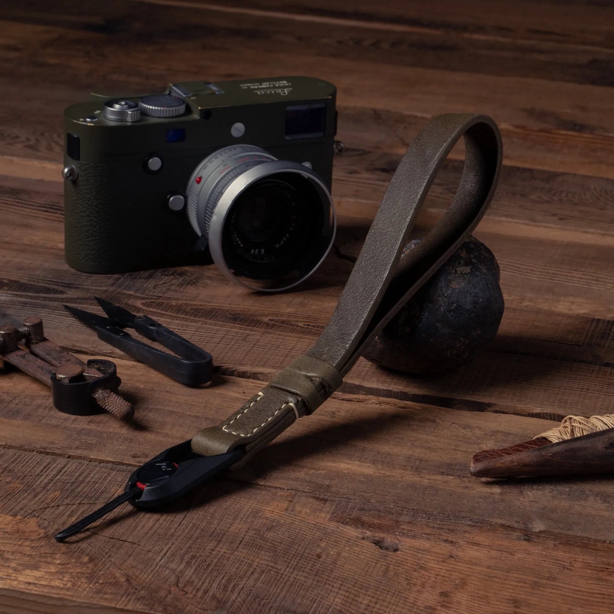 Premium Handcrafted Double-Sided Leather Wrist Strap 001 Olive