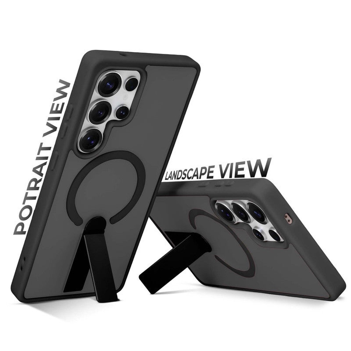 3-in-1 Frosted Back Case for Samsung S25 Ultra 5G with Magnetic Support Vertical Stand Silicone Grip