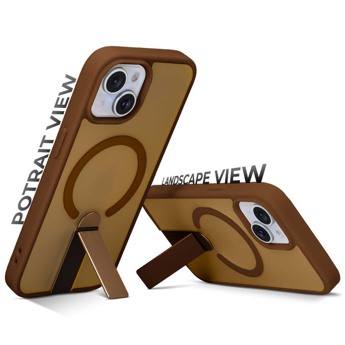 3-in-1 Frosted Back Case for Apple iPhone 15 with Magnetic Support Vertical Stand Silicone Grip