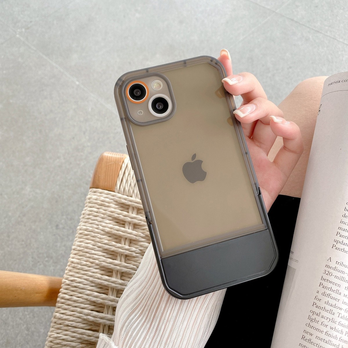 Cute Trendy Semi Transparent Foldable Built in Stand Back Cover for Apple iPhone 14 Pro