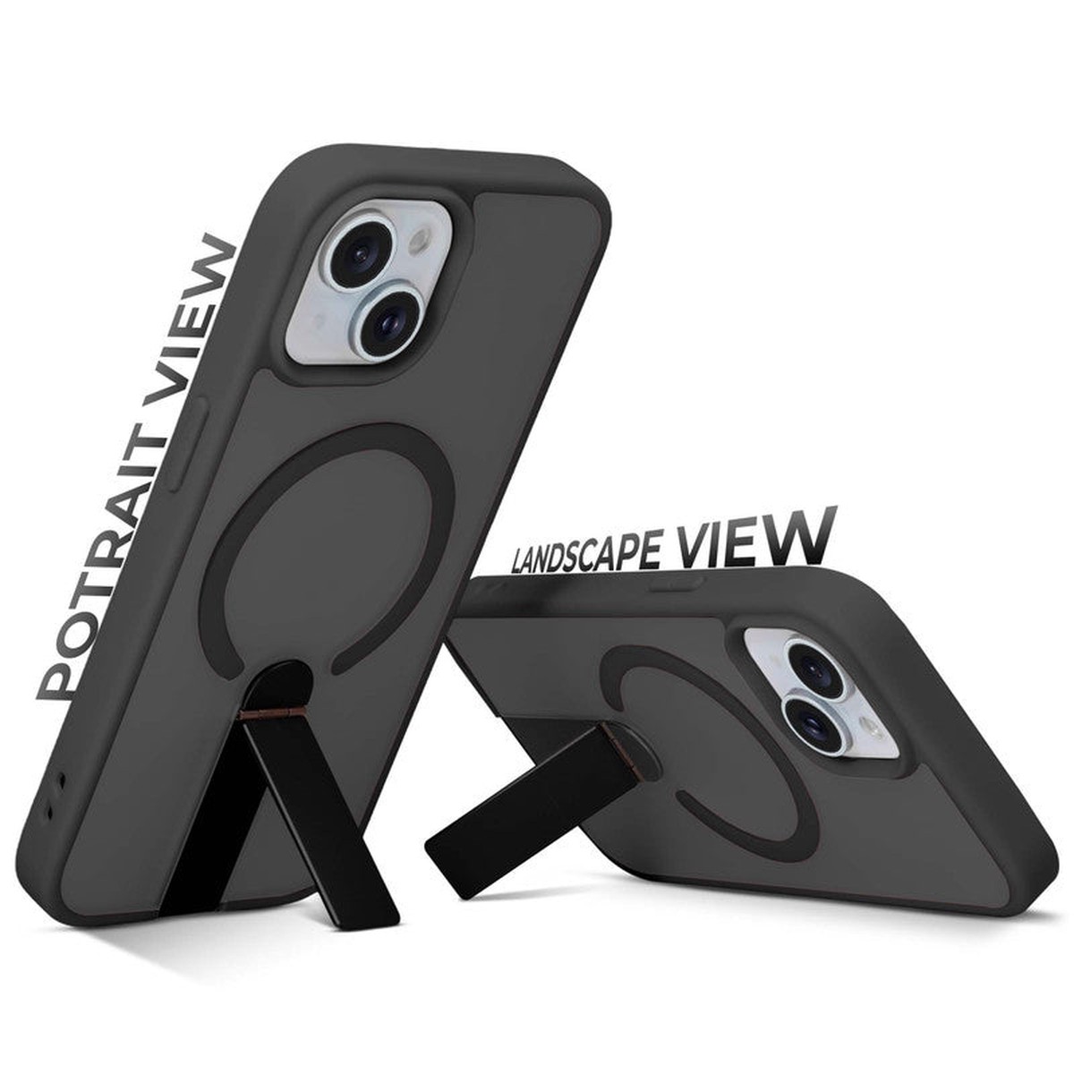 3-in-1 Frosted Back Case for Apple iPhone 13 with Magnetic Support Vertical Stand Silicone Grip