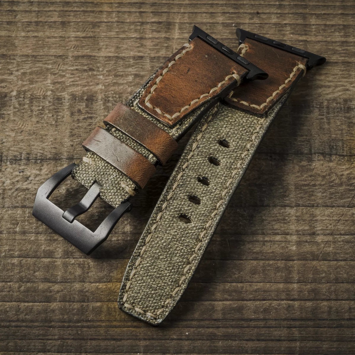 Salt Pepper Swiss Army Rucksack Handmade Strap Brown Leather (for Apple Watch)