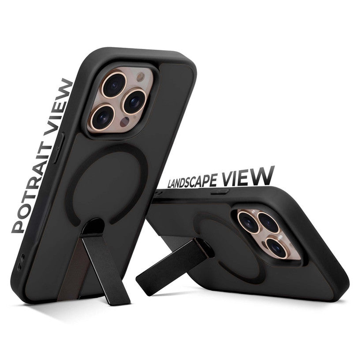 3-in-1 Frosted Back Case for Apple iPhone 15 Pro with Magnetic Support Vertical Stand Silicone Grip