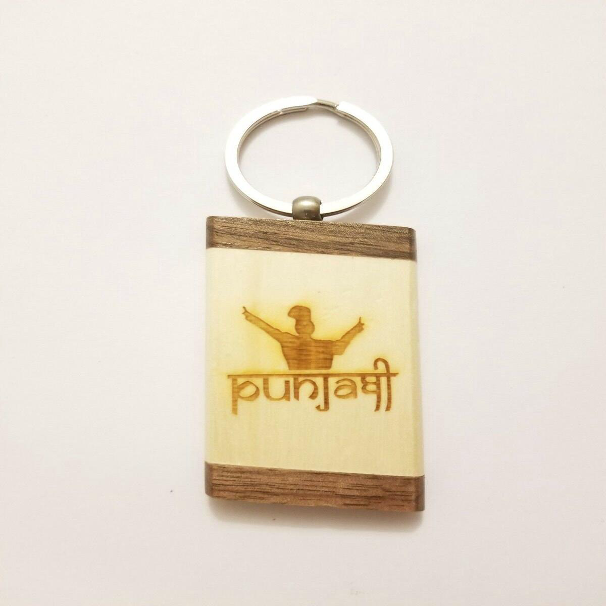 Sikh punjabi word wooden bhangra singh kaur khalsa bebe key chain key ring gift