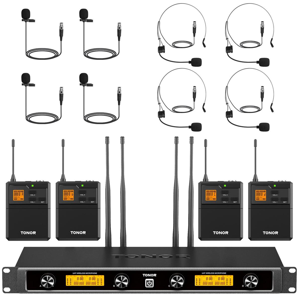 TONOR TW844 UHF Wireless Microphone System with Bodypack Transmitter 410 Channels 295ft Range