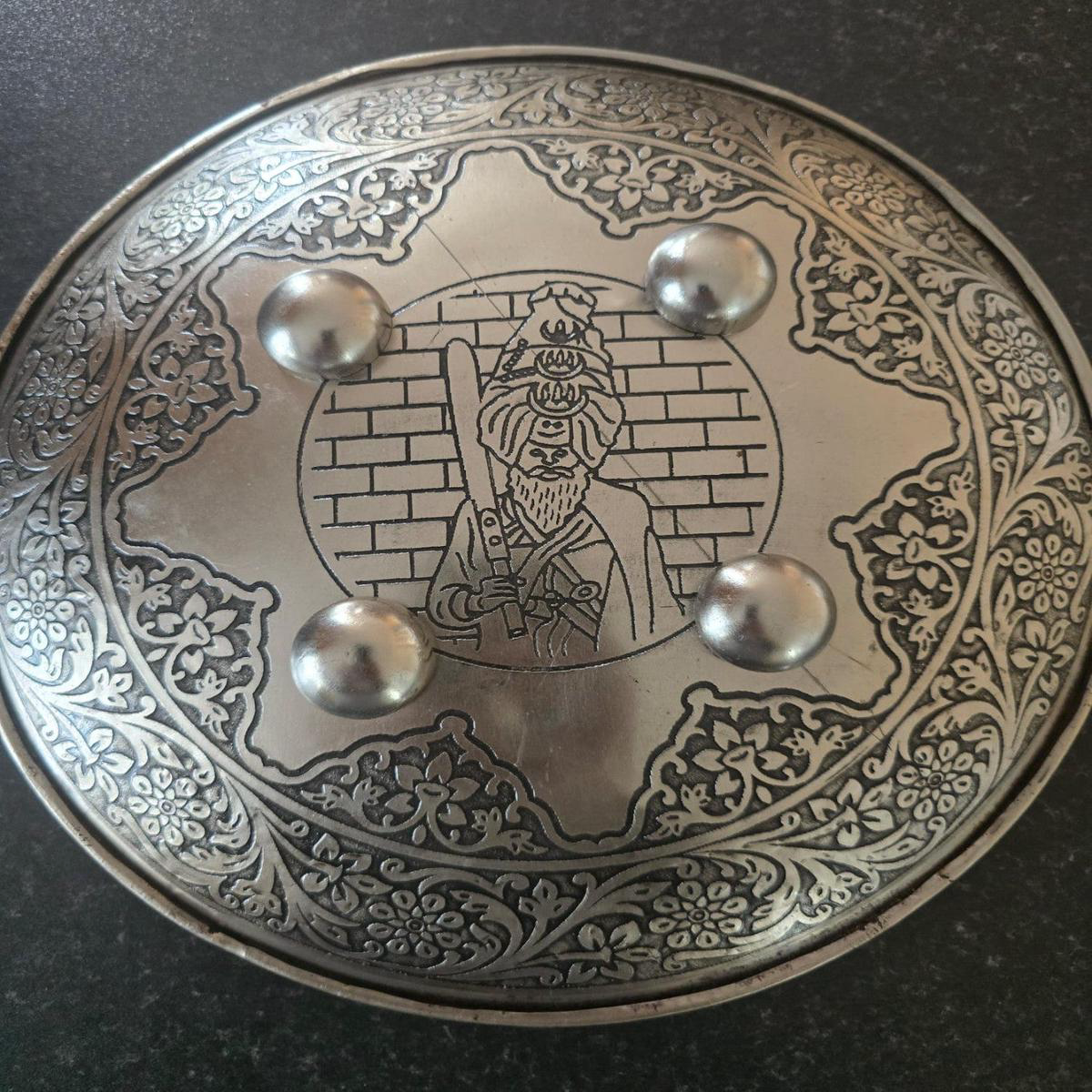 12 Silver Plated Iron Sikh Dhall Shield Nihang Singh 038 Baba Bidhi Chand Ji Wall