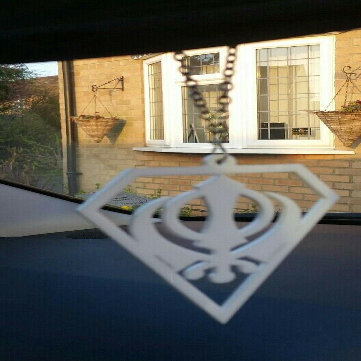 White Acrylic Khanda Punjabi Sikh Pendant Singh Kaur Car Mirror Hanging chain